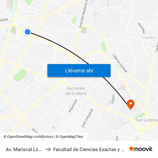 Av. Mariscal López X Bulnes to Facultad de Ciencias Exactas y Naturales (FaCEN-UNA) map