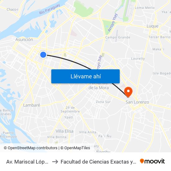 Av. Mariscal López X Melgarejo to Facultad de Ciencias Exactas y Naturales (FaCEN-UNA) map