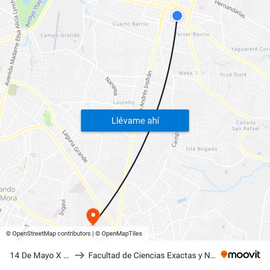 14 De Mayo X Balderrama to Facultad de Ciencias Exactas y Naturales (FaCEN-UNA) map