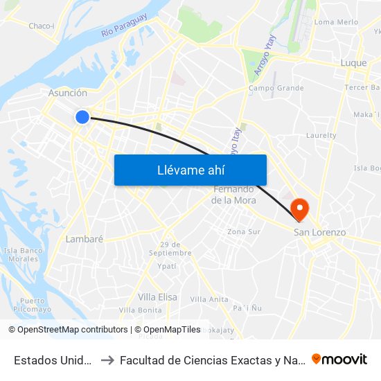 Estados Unidos X Azara to Facultad de Ciencias Exactas y Naturales (FaCEN-UNA) map