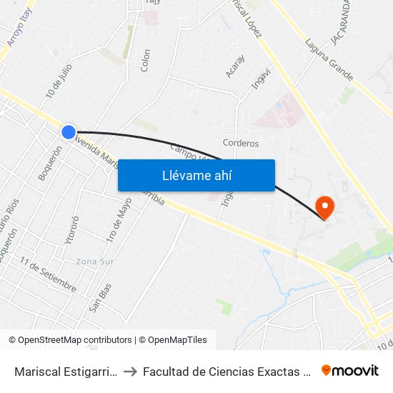 Mariscal Estigarribia X Boquerón to Facultad de Ciencias Exactas y Naturales (FaCEN-UNA) map