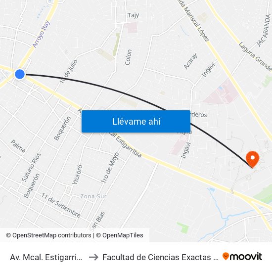 Av. Mcal. Estigarribia X 14 De Mayo to Facultad de Ciencias Exactas y Naturales (FaCEN-UNA) map