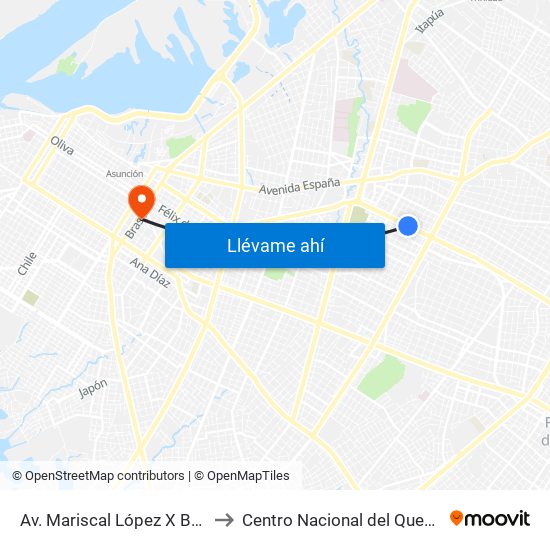 Av. Mariscal López X Bulnes to Centro Nacional del Quemado map