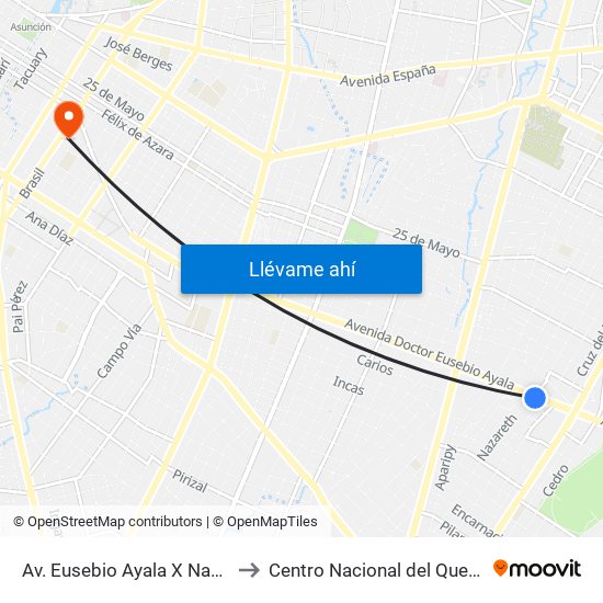 Av. Eusebio Ayala X Nazareth to Centro Nacional del Quemado map