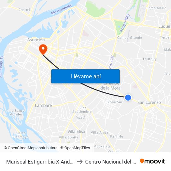 Mariscal Estigarribia X Andrés Barbero to Centro Nacional del Quemado map