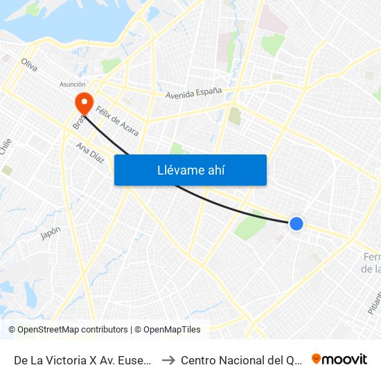 De La Victoria X Av. Eusebio Ayala to Centro Nacional del Quemado map