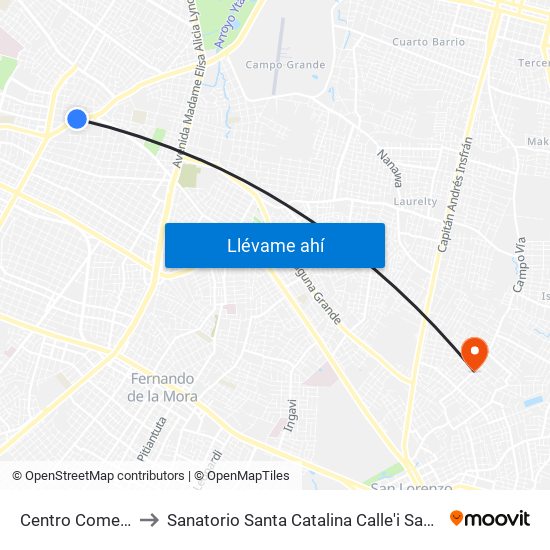 Centro Comercial to Sanatorio Santa Catalina Calle'i San lorenzo map