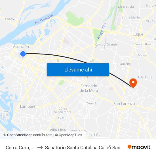 Cerro Corá, 452 to Sanatorio Santa Catalina Calle'i San lorenzo map