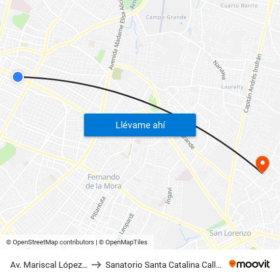 Av. Mariscal López X Bulnes to Sanatorio Santa Catalina Calle'i San lorenzo map