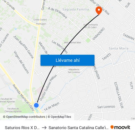 Saturios Ríos X Dr. Pellón to Sanatorio Santa Catalina Calle'i San lorenzo map