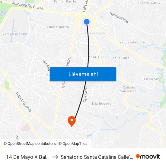 14 De Mayo X Balderrama to Sanatorio Santa Catalina Calle'i San lorenzo map