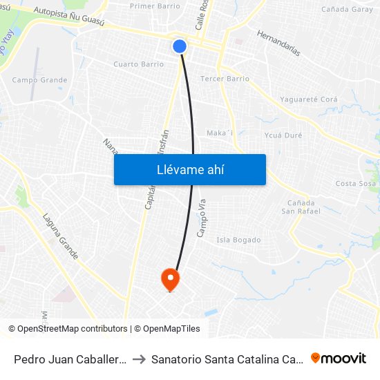 Pedro Juan Caballero X Herrera to Sanatorio Santa Catalina Calle'i San lorenzo map