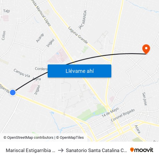 Mariscal Estigarribia X Atilio Galfre to Sanatorio Santa Catalina Calle'i San lorenzo map