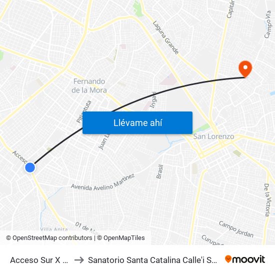 Acceso Sur X Israel to Sanatorio Santa Catalina Calle'i San lorenzo map