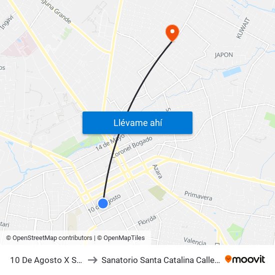10 De Agosto X Sgto. Silva to Sanatorio Santa Catalina Calle'i San lorenzo map