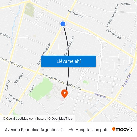 Avenida Republica Argentina, 201 to Hospital san pablo map