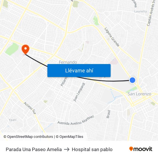Parada Una Paseo Amelia to Hospital san pablo map