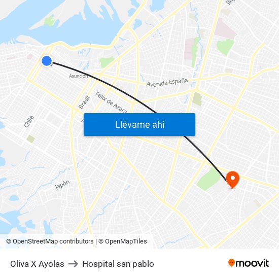 Oliva X Ayolas to Hospital san pablo map