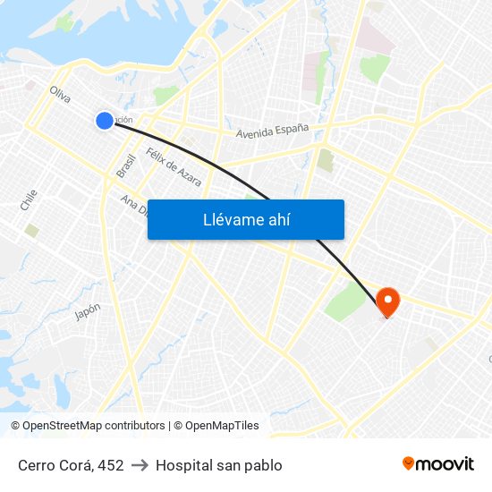 Cerro Corá, 452 to Hospital san pablo map