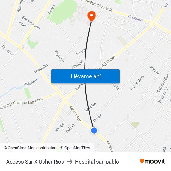 Acceso Sur X Usher Ríos to Hospital san pablo map