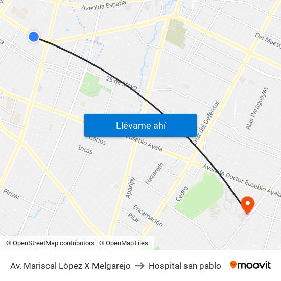 Av. Mariscal López X Melgarejo to Hospital san pablo map