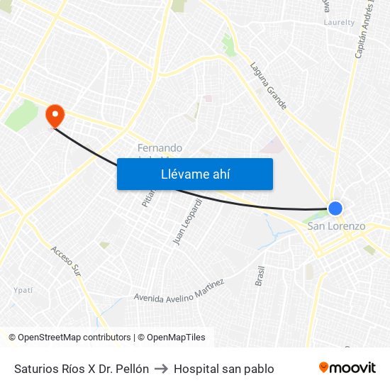 Saturios Ríos X Dr. Pellón to Hospital san pablo map