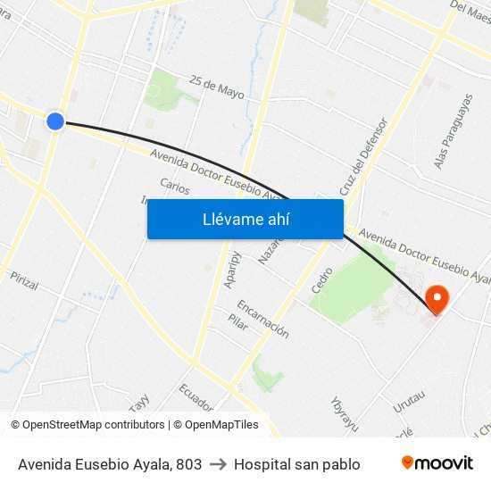 Avenida Eusebio Ayala, 803 to Hospital san pablo map