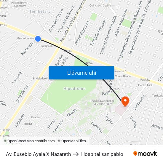 Av. Eusebio Ayala X Nazareth to Hospital san pablo map