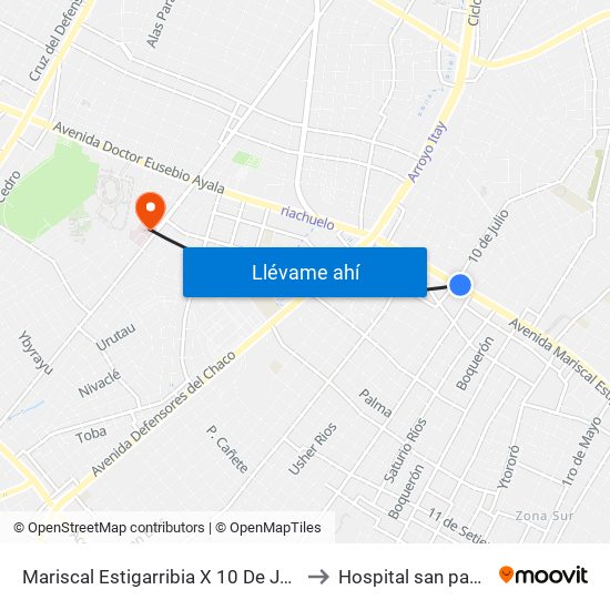 Mariscal Estigarribia X 10 De Julio to Hospital san pablo map