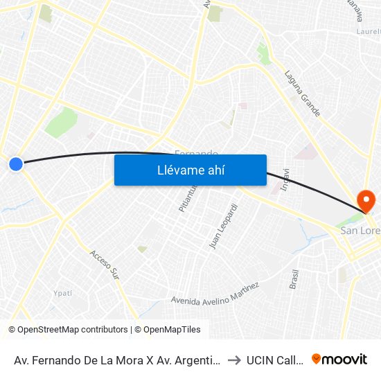 Av. Fernando De La Mora X Av. Argentina to UCIN Calle'i map