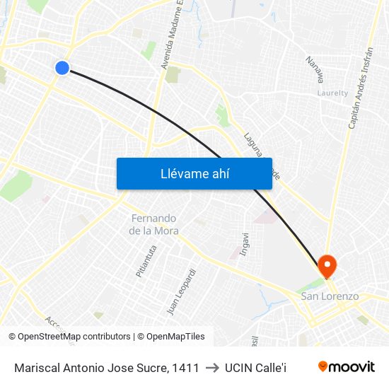 Mariscal Antonio Jose Sucre, 1411 to UCIN Calle'i map