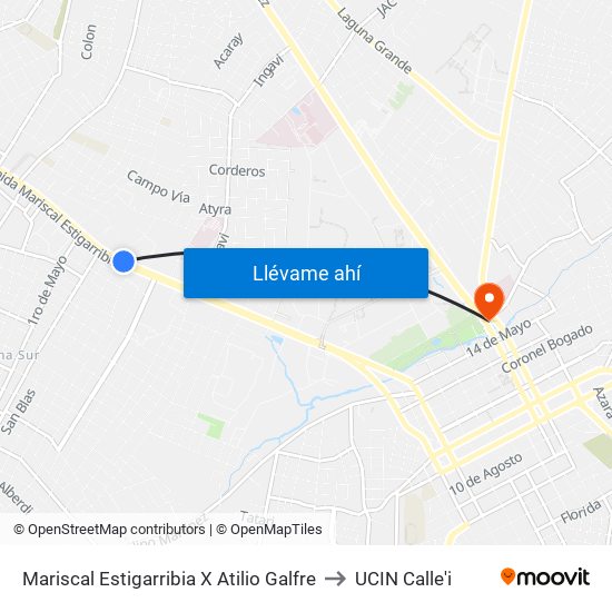 Mariscal Estigarribia X Atilio Galfre to UCIN Calle'i map