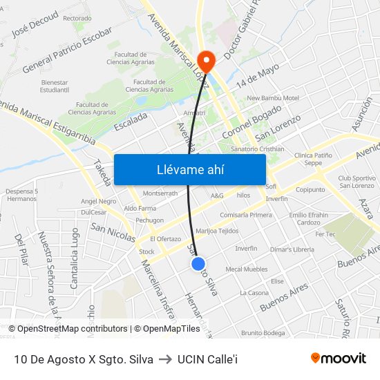 10 De Agosto X Sgto. Silva to UCIN Calle'i map