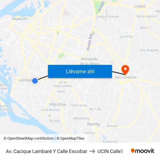 Av. Cacique Lambaré Y Calle Escobar to UCIN Calle'i map
