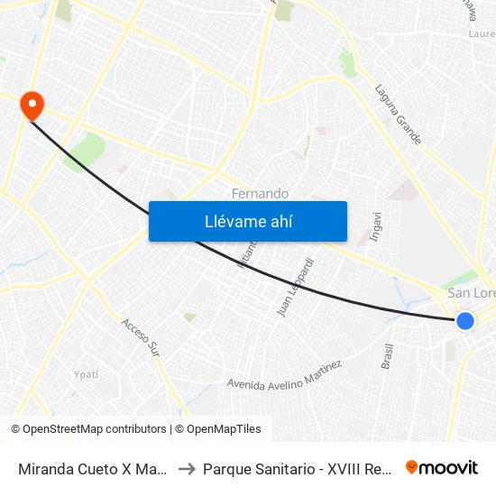 Miranda Cueto X Mariscal Estigarribia to Parque Sanitario - XVIII Region Sanitaria - Capital map