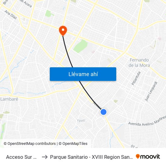 Acceso Sur X Israel to Parque Sanitario - XVIII Region Sanitaria - Capital map