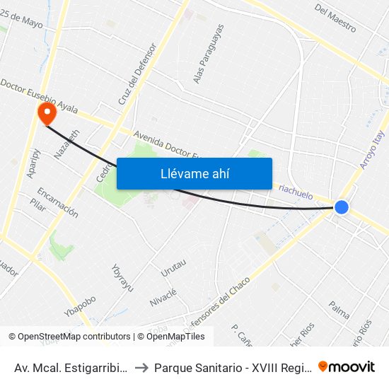 Av. Mcal. Estigarribia X 14 De Mayo to Parque Sanitario - XVIII Region Sanitaria - Capital map