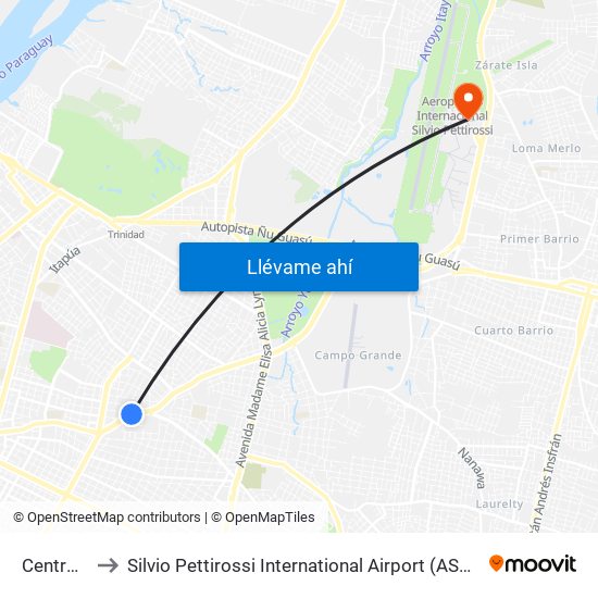 Centro Comercial to Silvio Pettirossi International Airport (ASU) (Aeropuerto Internacional Silvio Pettirossi (ASU)) map