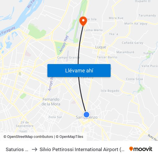 Saturios Ríos X Dr. Pellón to Silvio Pettirossi International Airport (ASU) (Aeropuerto Internacional Silvio Pettirossi (ASU)) map