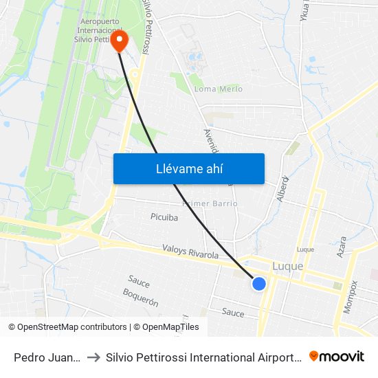 Pedro Juan Caballero X Herrera to Silvio Pettirossi International Airport (ASU) (Aeropuerto Internacional Silvio Pettirossi (ASU)) map