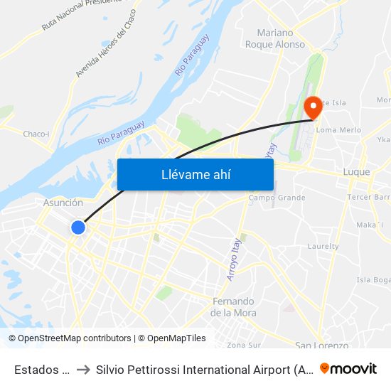 Estados Unidos X Azara to Silvio Pettirossi International Airport (ASU) (Aeropuerto Internacional Silvio Pettirossi (ASU)) map