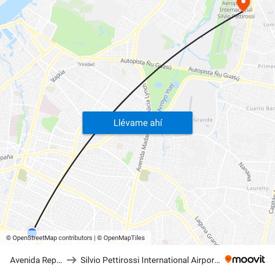 Avenida República Argentina, 1864 to Silvio Pettirossi International Airport (ASU) (Aeropuerto Internacional Silvio Pettirossi (ASU)) map