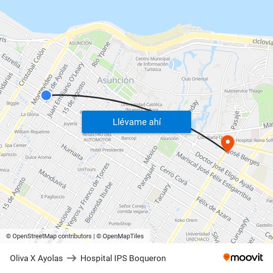 Oliva X Ayolas to Hospital  IPS Boqueron map