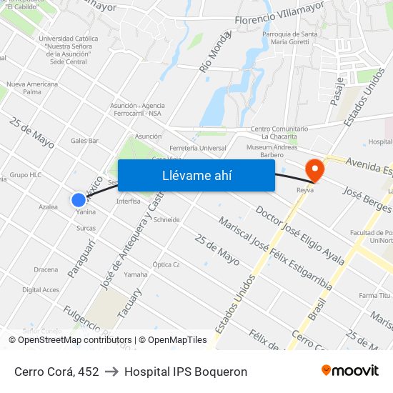 Cerro Corá, 452 to Hospital  IPS Boqueron map