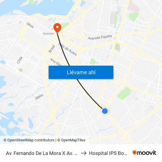 Av. Fernando De La Mora X Av. Argentina to Hospital  IPS Boqueron map