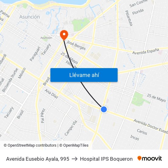 Avenida Eusebio Ayala, 995 to Hospital  IPS Boqueron map