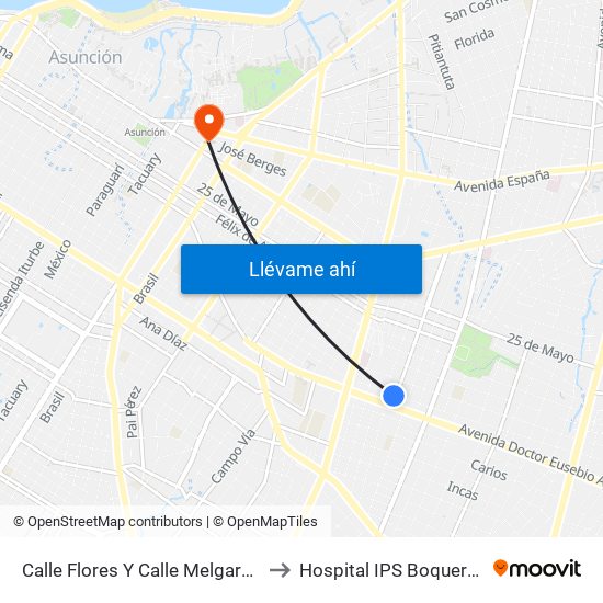 Calle Flores Y Calle Melgarejo to Hospital  IPS Boqueron map