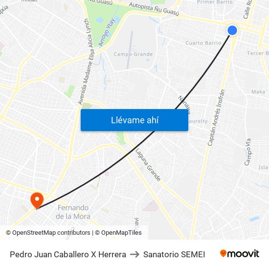 Pedro Juan Caballero X Herrera to Sanatorio SEMEI map
