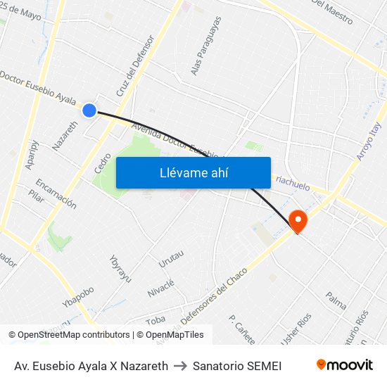 Av. Eusebio Ayala X Nazareth to Sanatorio SEMEI map