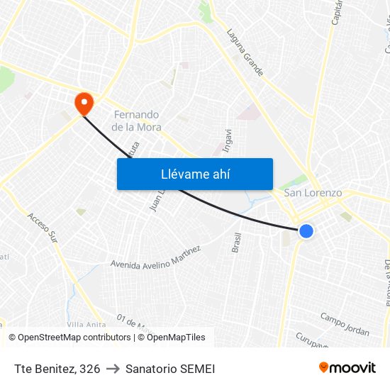 Tte Benitez, 326 to Sanatorio SEMEI map